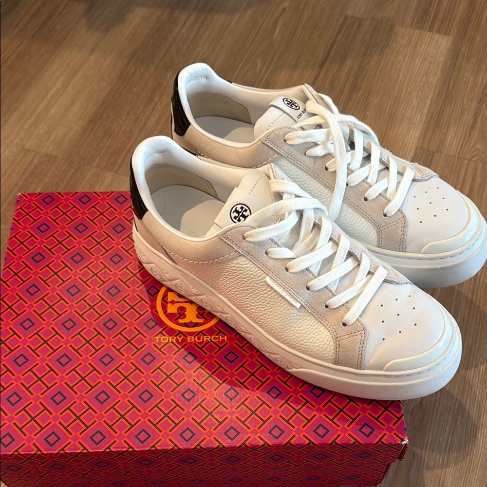 Tory Burch White and Black Sneakers
